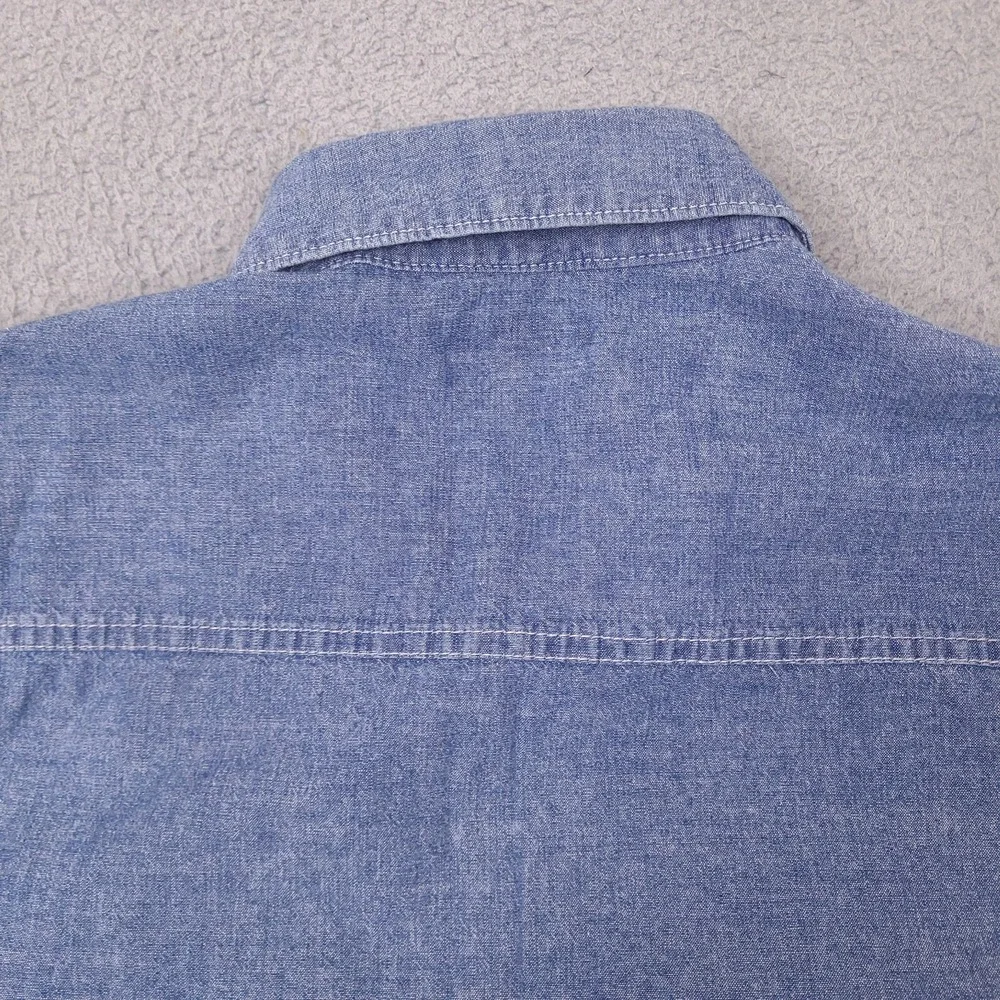 True Religion Shirt Mens Large Blue Denim Chambray Short‎ Sleeve Button Utility